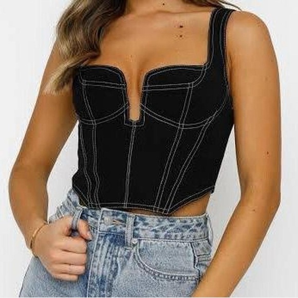 White Fox Boutique Tops - White Fox Boutique Black Fitted Bustier Bodysuit